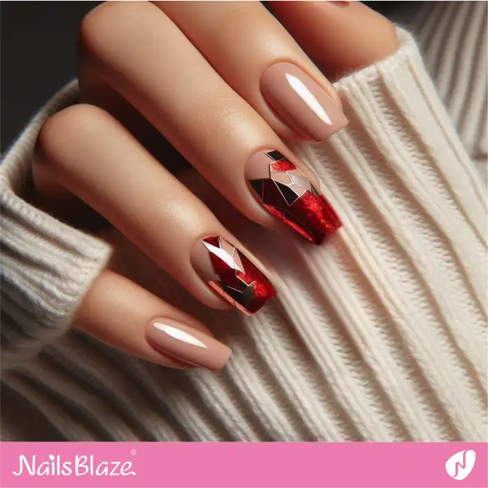 Nude Nails Red Foil Design | Foil Nails - NB4128